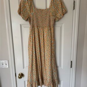 J. Crew Orange and Blue Floral Dress